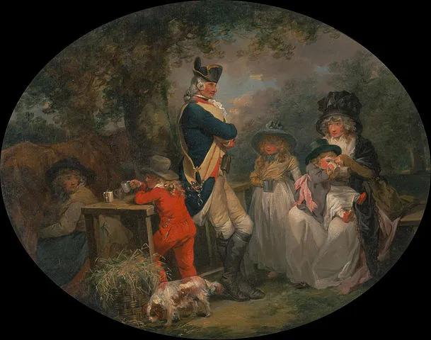 Målning av en röd och vit Cavalier King Charles Spaniel, av George Morland