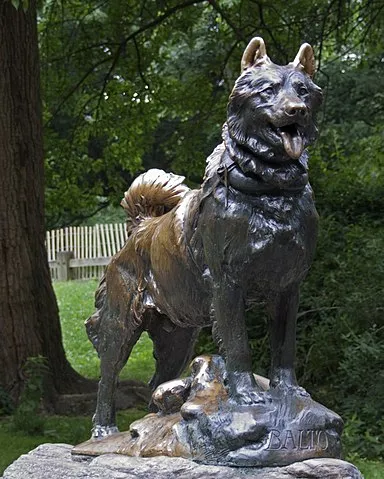 Staty av Balto - hjältehunden från Alaska